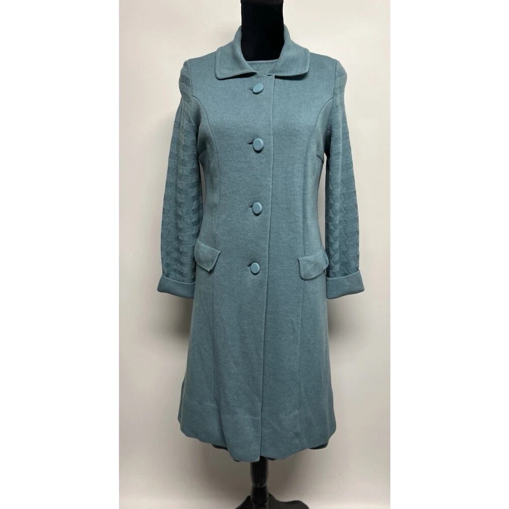Vintage 40s Wool Knit Sweater Dress & Matching Coat 1940s Made In Italy Sz 14 - Picture 2 of 16